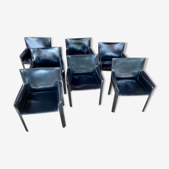 7 armchairs by Couro Brasil in Black Leather