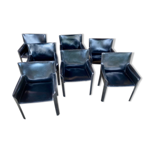 7 fauteuils de Couro - cuir noir