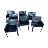 7 armchairs by Couro Brasil in Black Leather