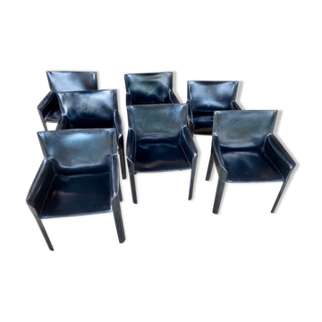 7 armchairs by Couro Brasil in Black Leather