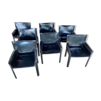 7 armchairs by Couro Brasil in Black Leather