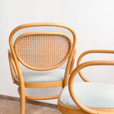 Ensemble de 4 chaises Thonet 215P en hêtre avec cannage d’origine et velour