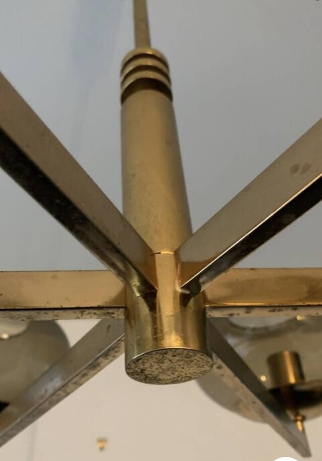 Italian brass chandelier with 6 grey smoked glass globes