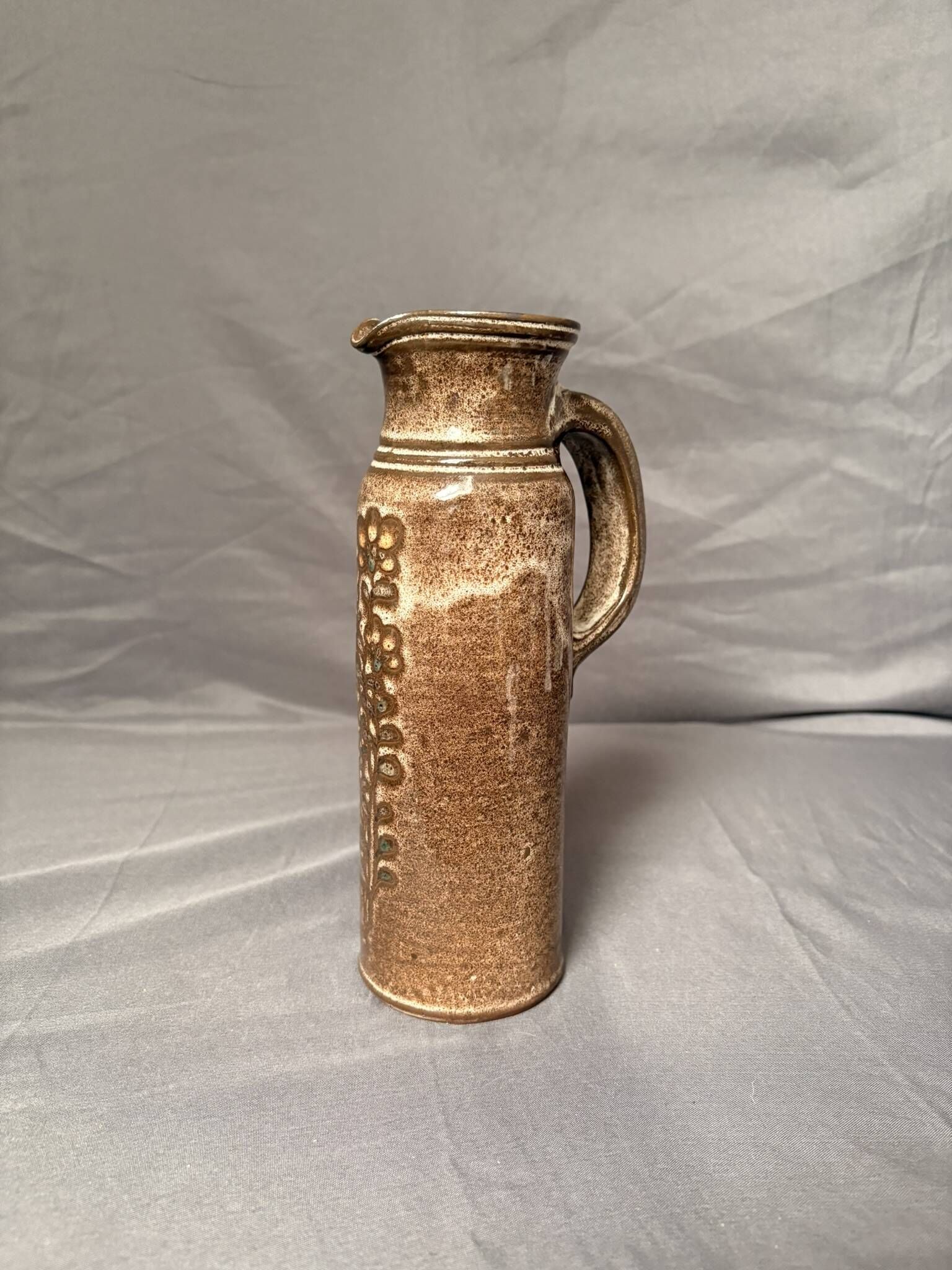 Vintage Signed Madelaine Jolly 1950 Enamelled Ceramic Pitcher Jug