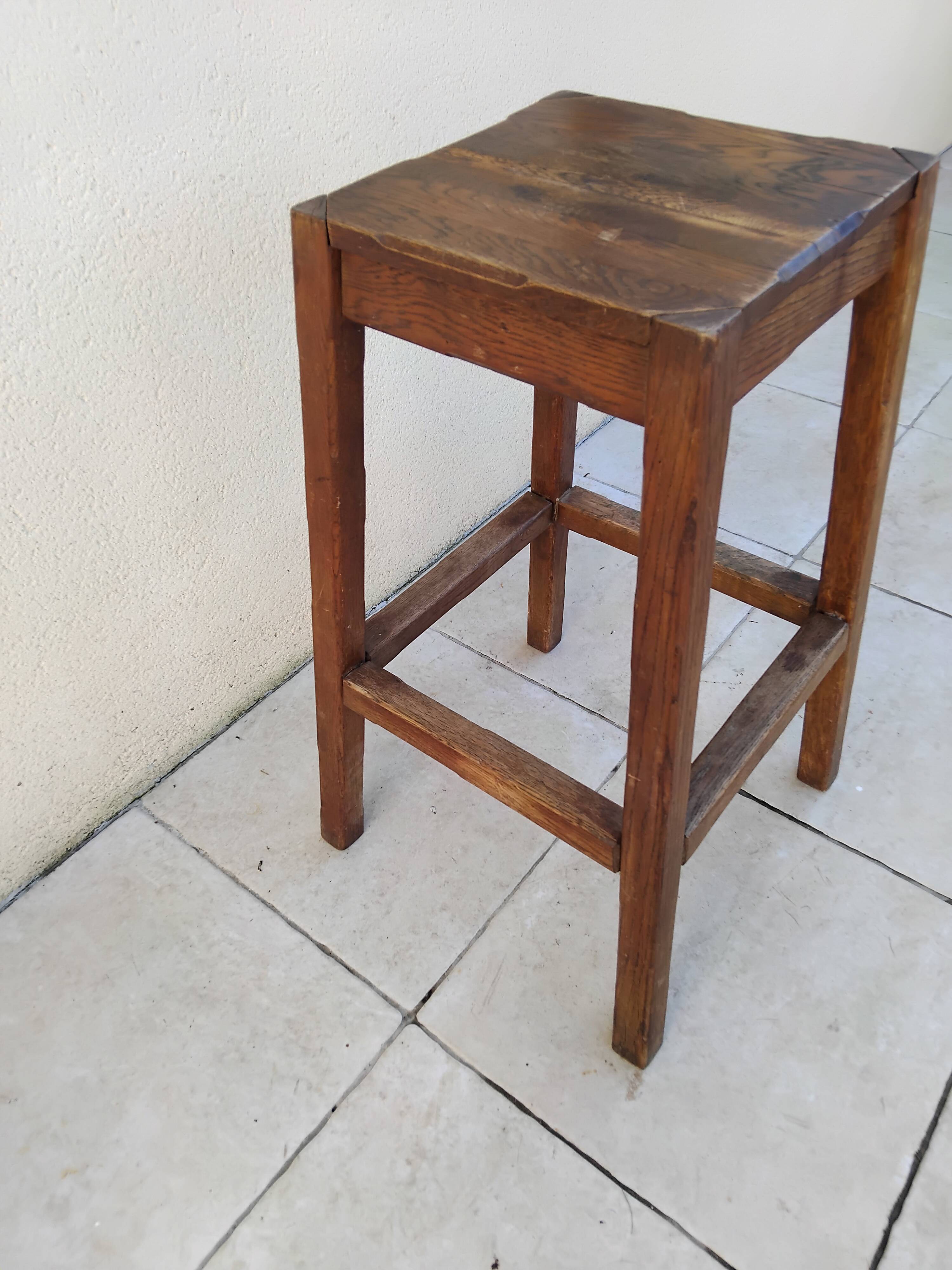 Old large vintage wooden stool for architect, painter, artist