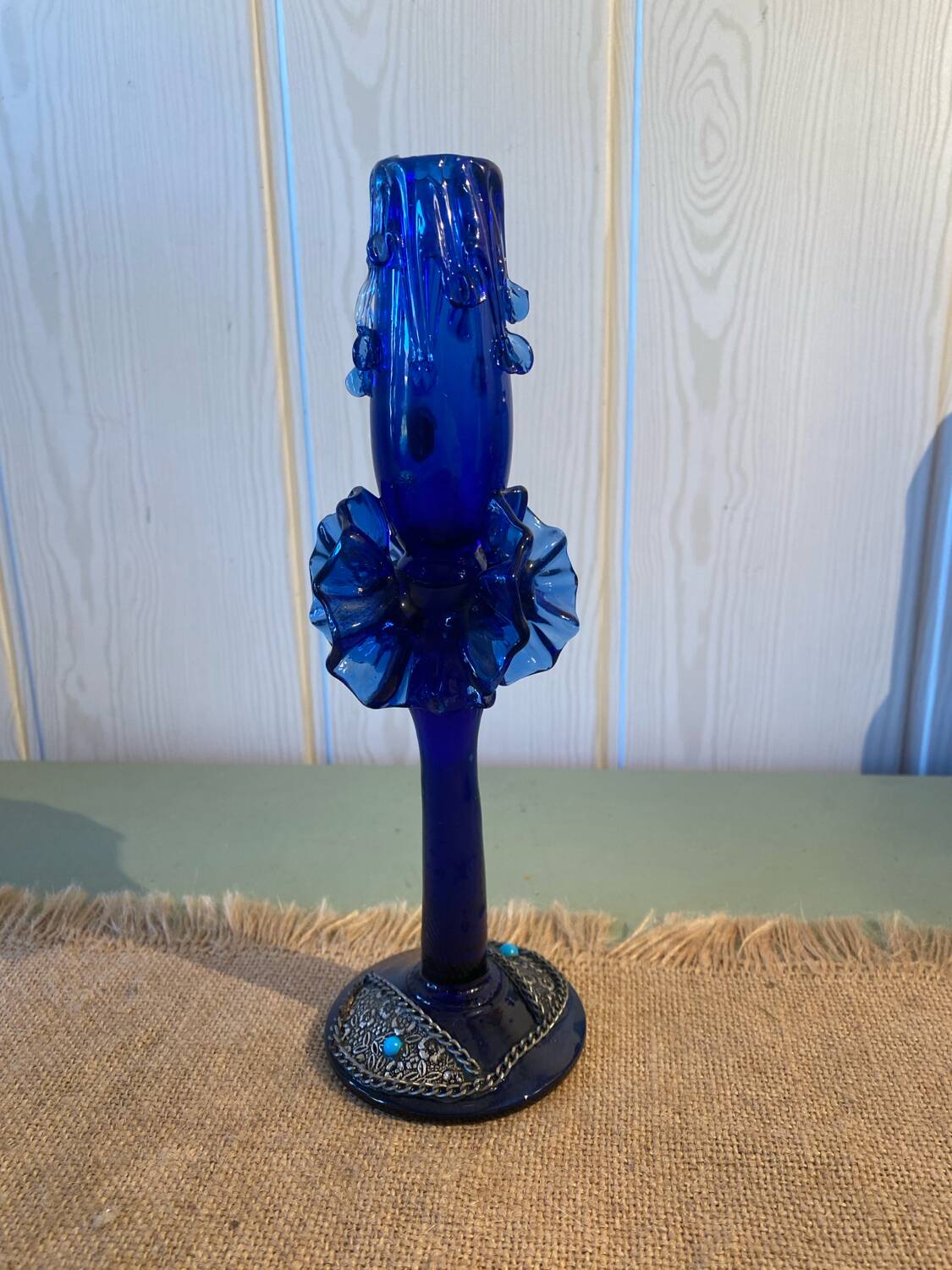 Handcrafted blown glass candle holder