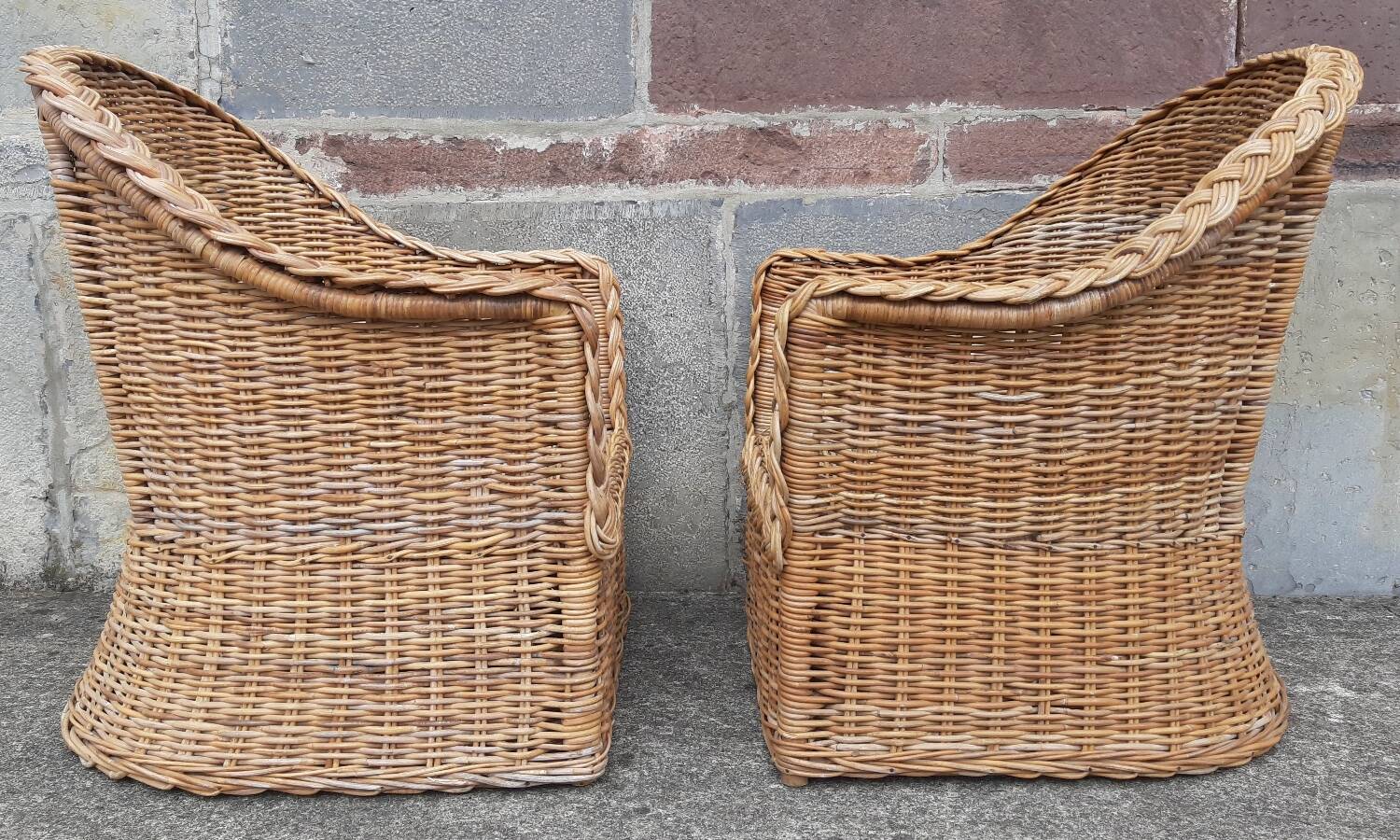Pair of wicker and rattan armchairs.