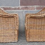 Pair of wicker and rattan armchairs.