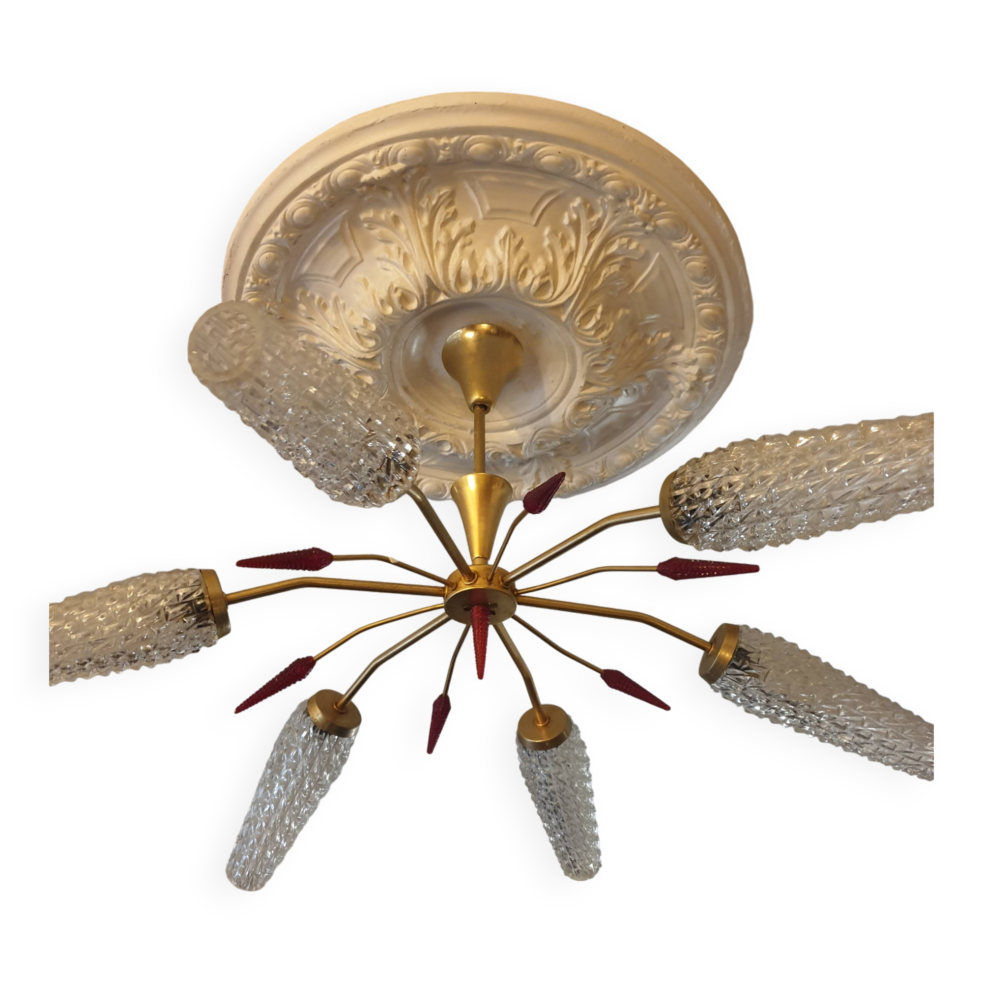 5-light brass chandelier 1950