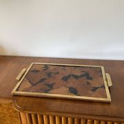 Hollywood regency brass and leaves resin tray, Montagnani Firenze Italy 1970s