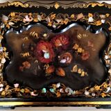 Burgauté writer with gilding, decorations painted with flowers, Napoleon III era