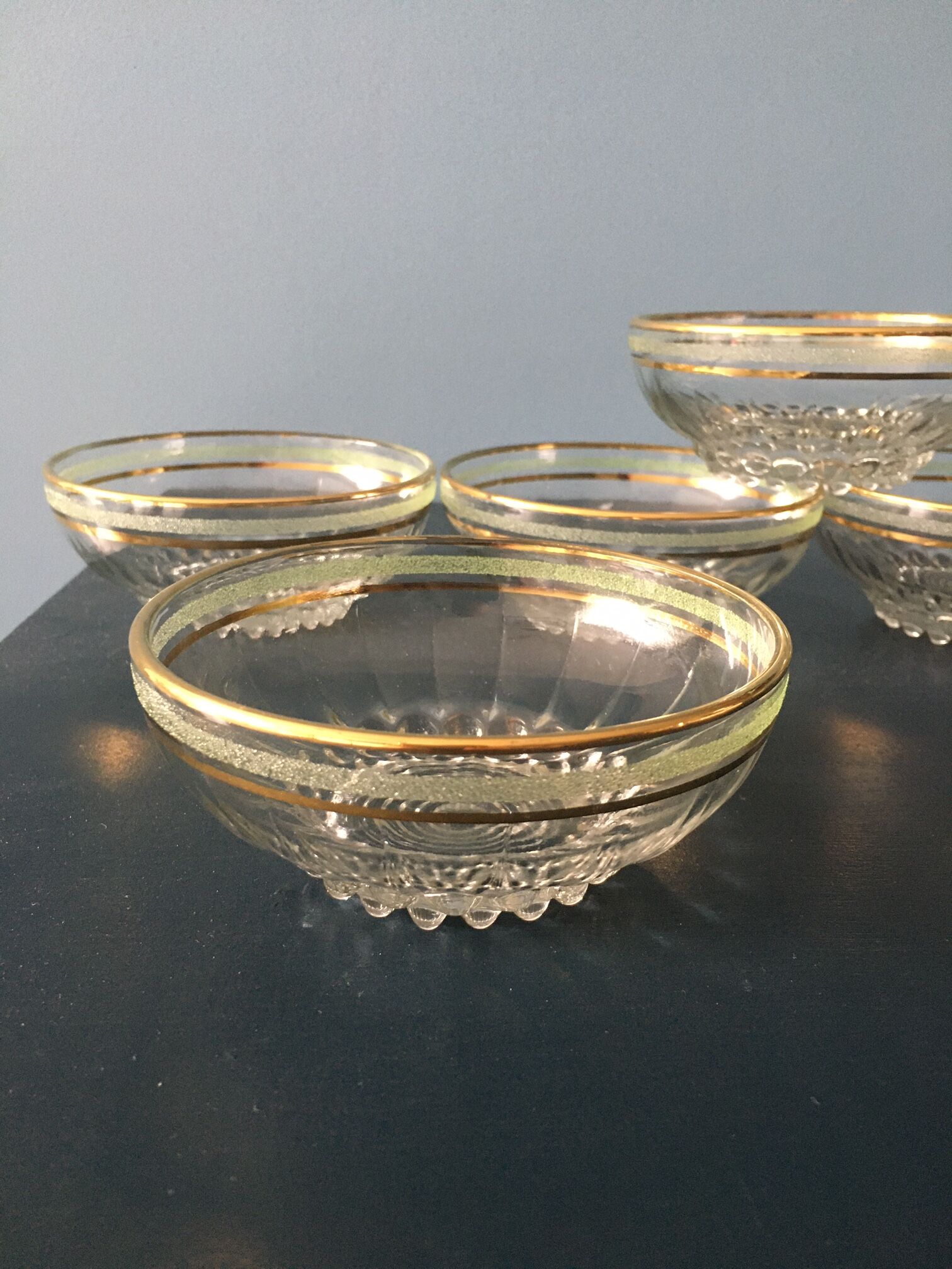 7 gold and green edged glass cup