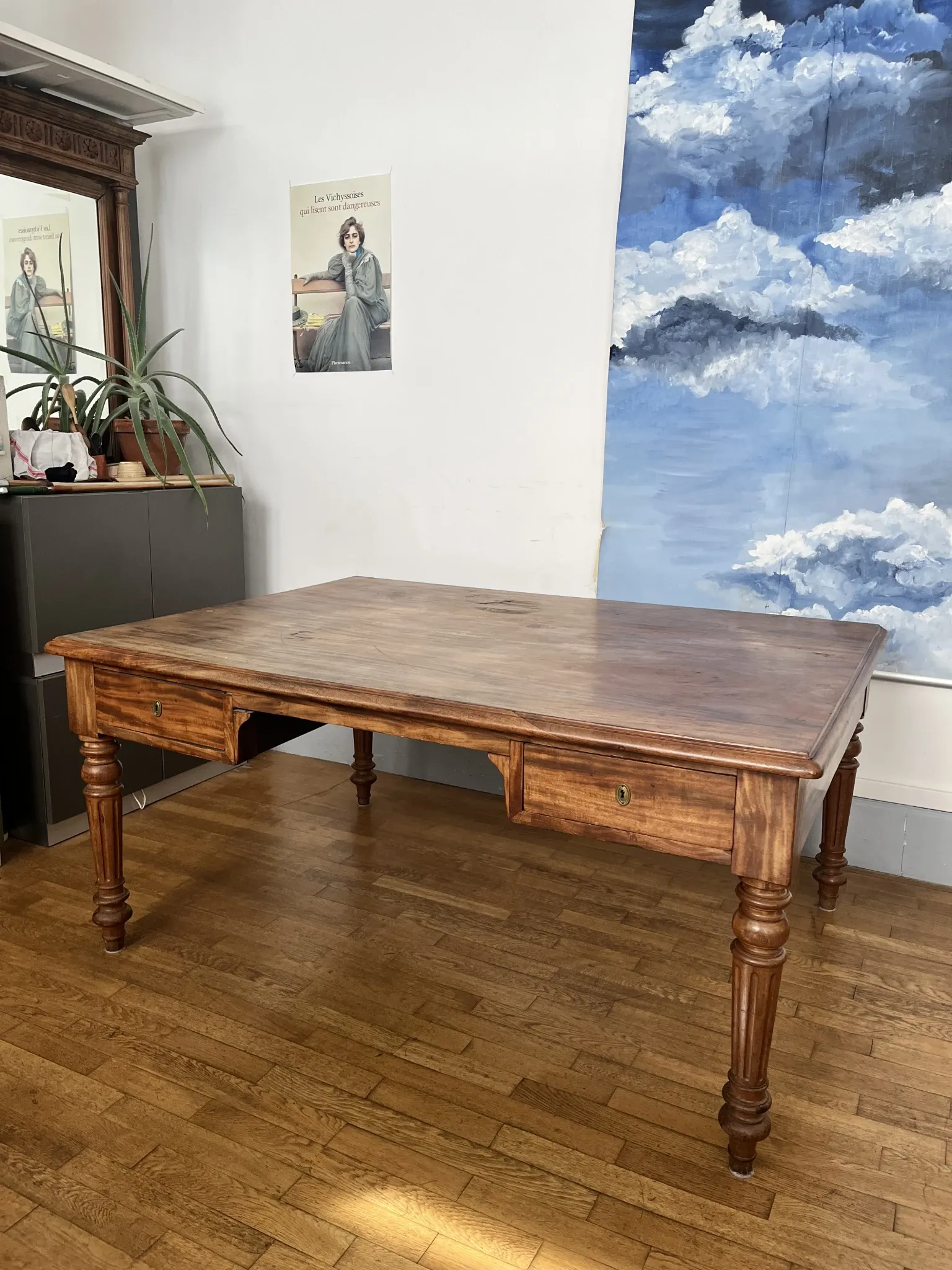 Large antique desk made of solid wood