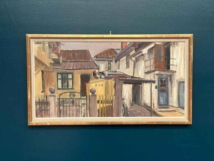 Huile sur toile originale suédoise – « Rue urbaine » par Gunnar Svensson