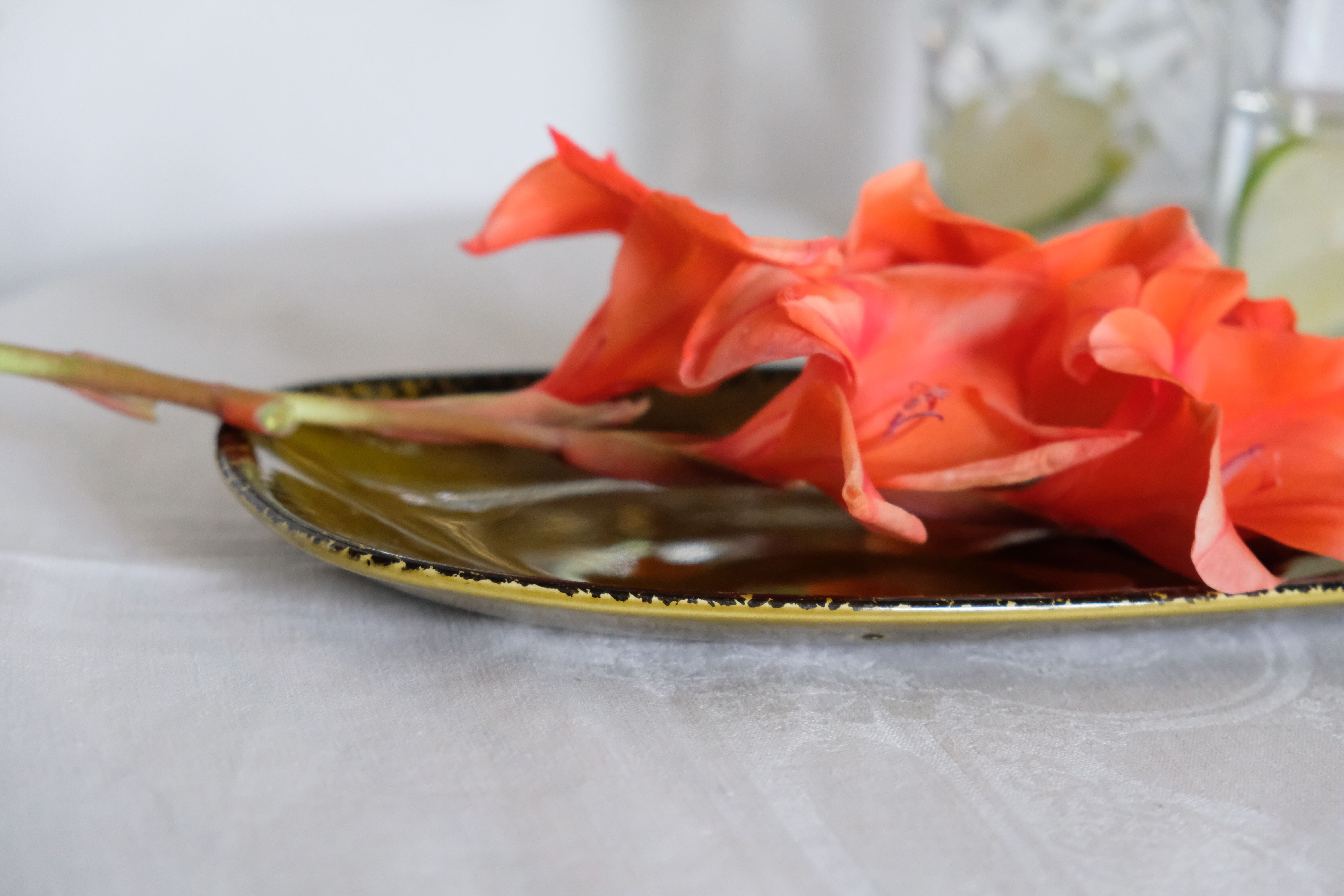 Old olive green oval serving dish Gien France