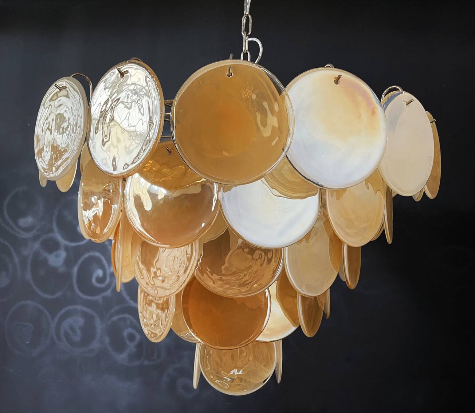 Vintage Murano Chandelier - 57 iridescent golden alabaster glasses