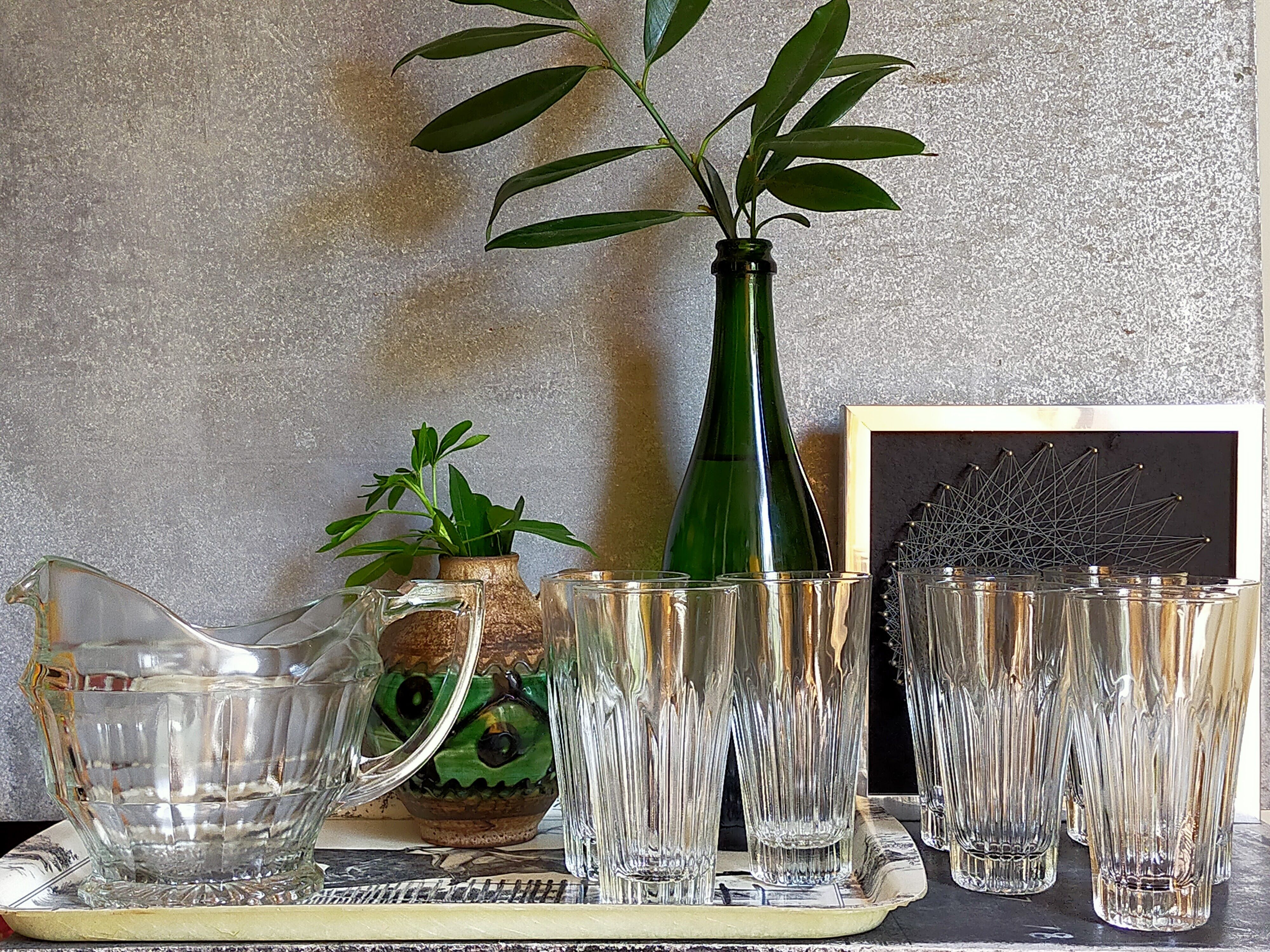 Art deco table pitcher in moulded glass 1940