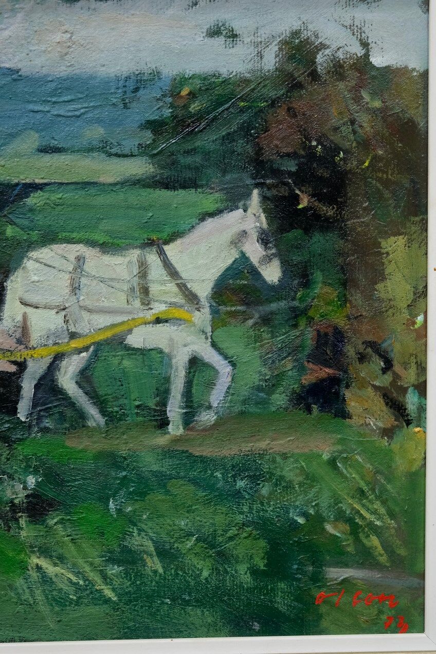 Peinture moderne suédoise 1973 huile sur panneau Ove Olson (1903-1975)
