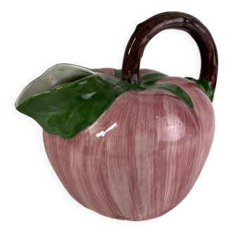 Grand pichet barbotine pomme rose vintage