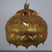 Large French Brass Lotus Ceiling Lamp, 1940s