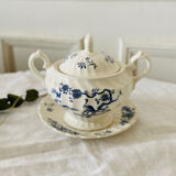 Old English porcelain sugar bowl Myott Staffordshire blue exotic birds decor