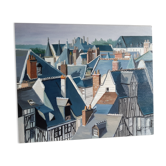Huile sur toile "les toits du vieux tours"par c.grange