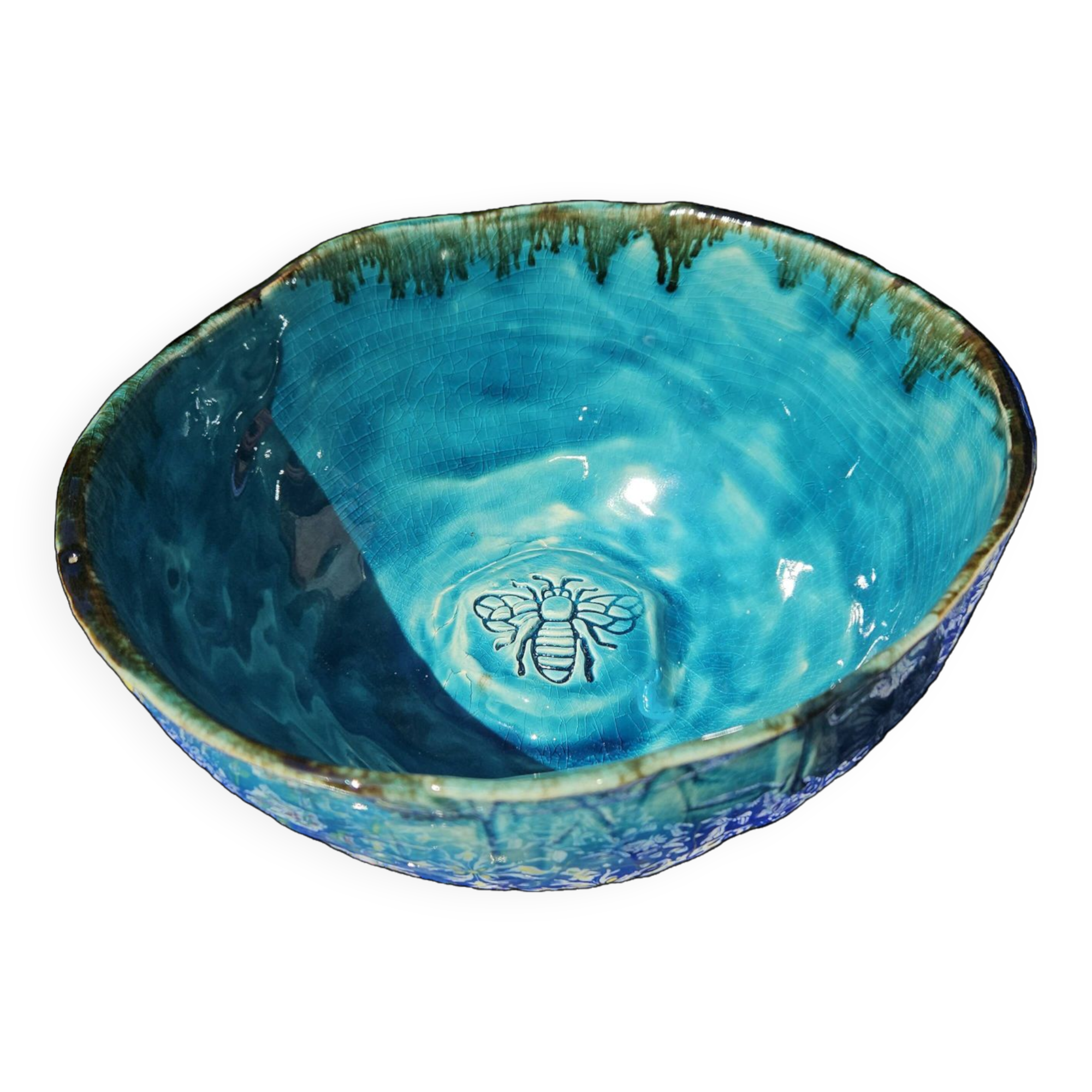 Oriental blue handmade ceramic salad bowl