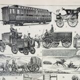 Old engraving 1898, Firefighter, ambulance, fire, rescue • Lithograph, Original plate