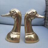 Pair of bookends vintage duck in brass