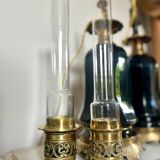 Pair of Napoleon III bronze and glass lamps