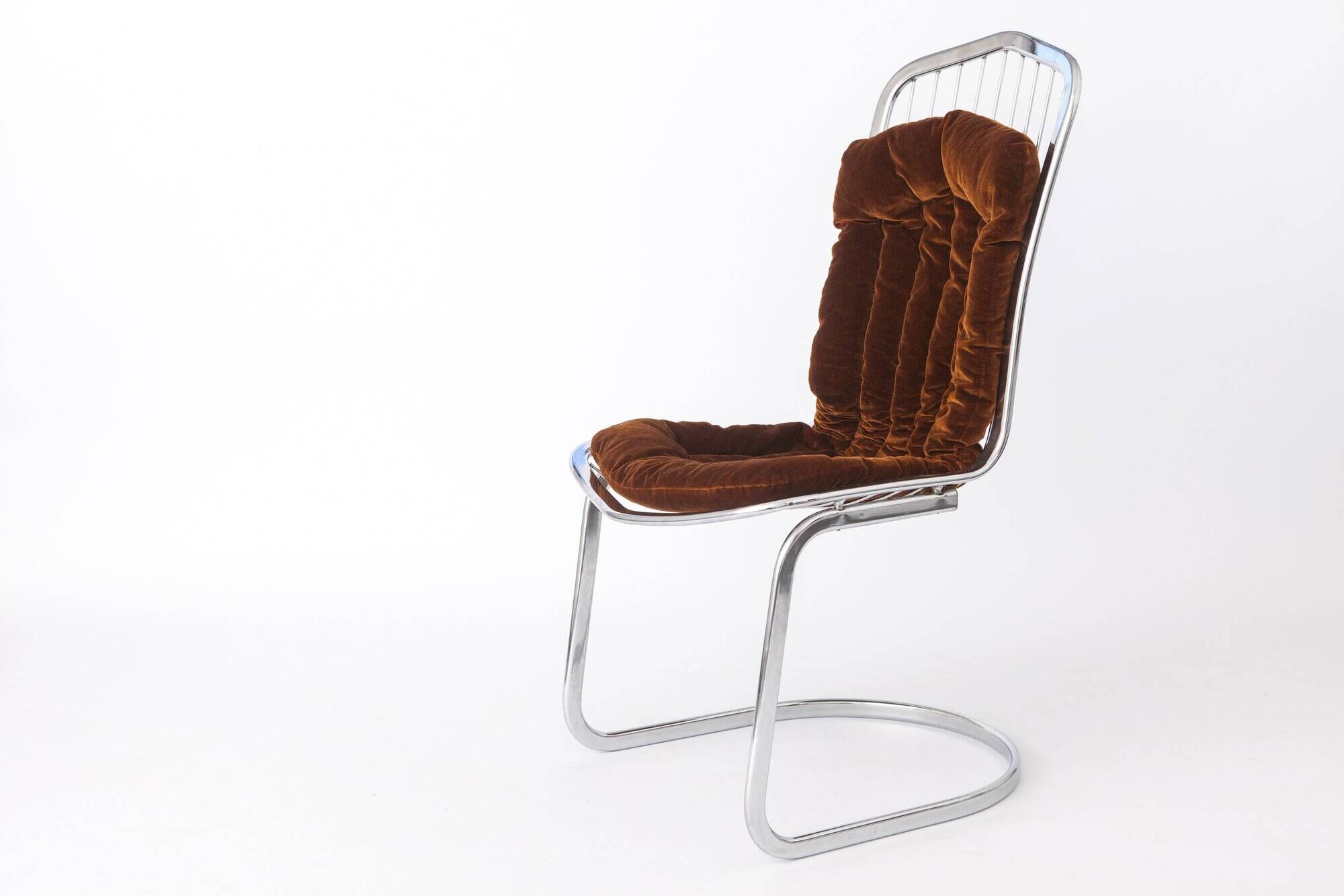 Set of 6 Italian Chrome Cantilever Dining Chairs, Gastone Rinaldi, 1970s