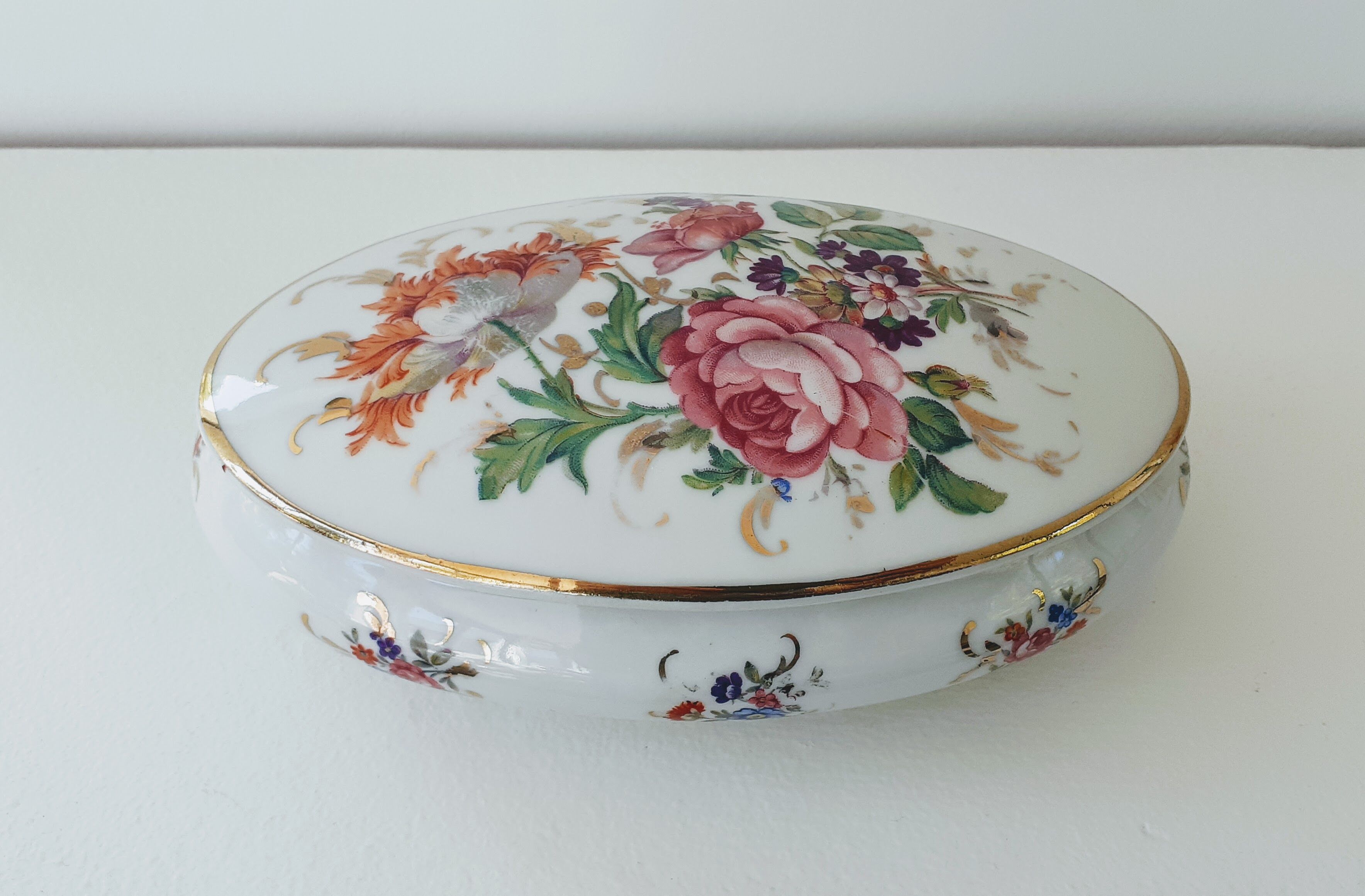 Limoges porcelain candy box decorated with roses