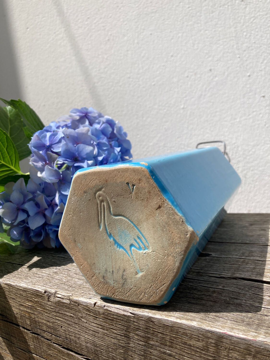 Glazed stoneware bottle signed turquoise blue