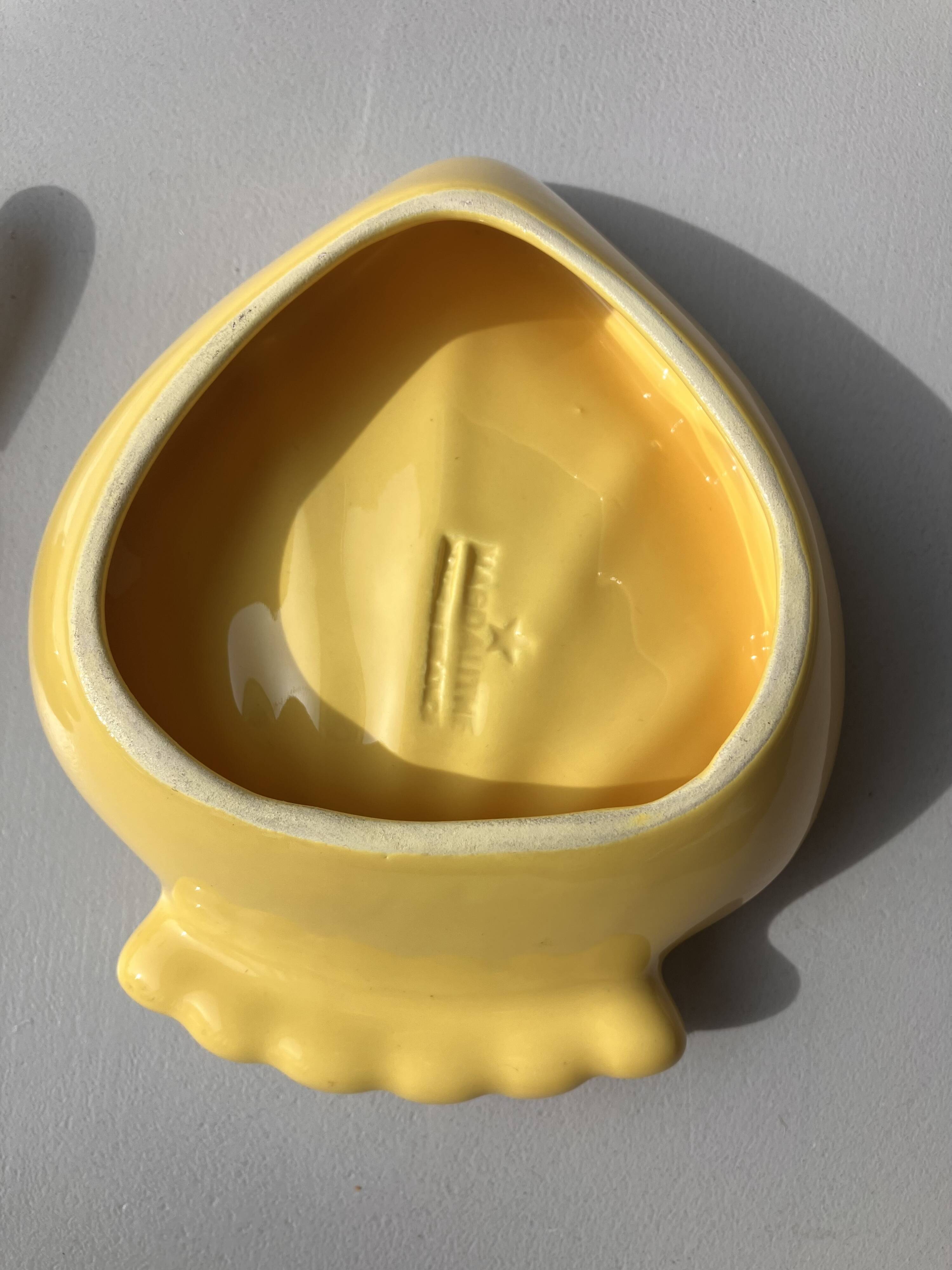 Art Deco butter dish with yellow and gold knife in ceramic