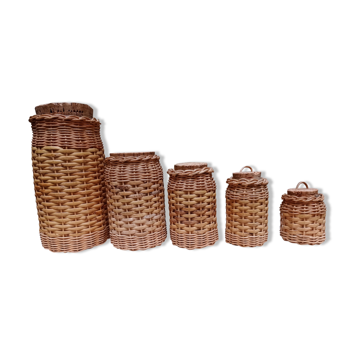 Glass and rattan kitchen pots