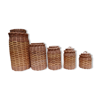 Pots de cuisine verre et rotin