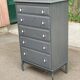 Chiffonnier commode scandinave 5 tiroirs gris anthracite en bois massif