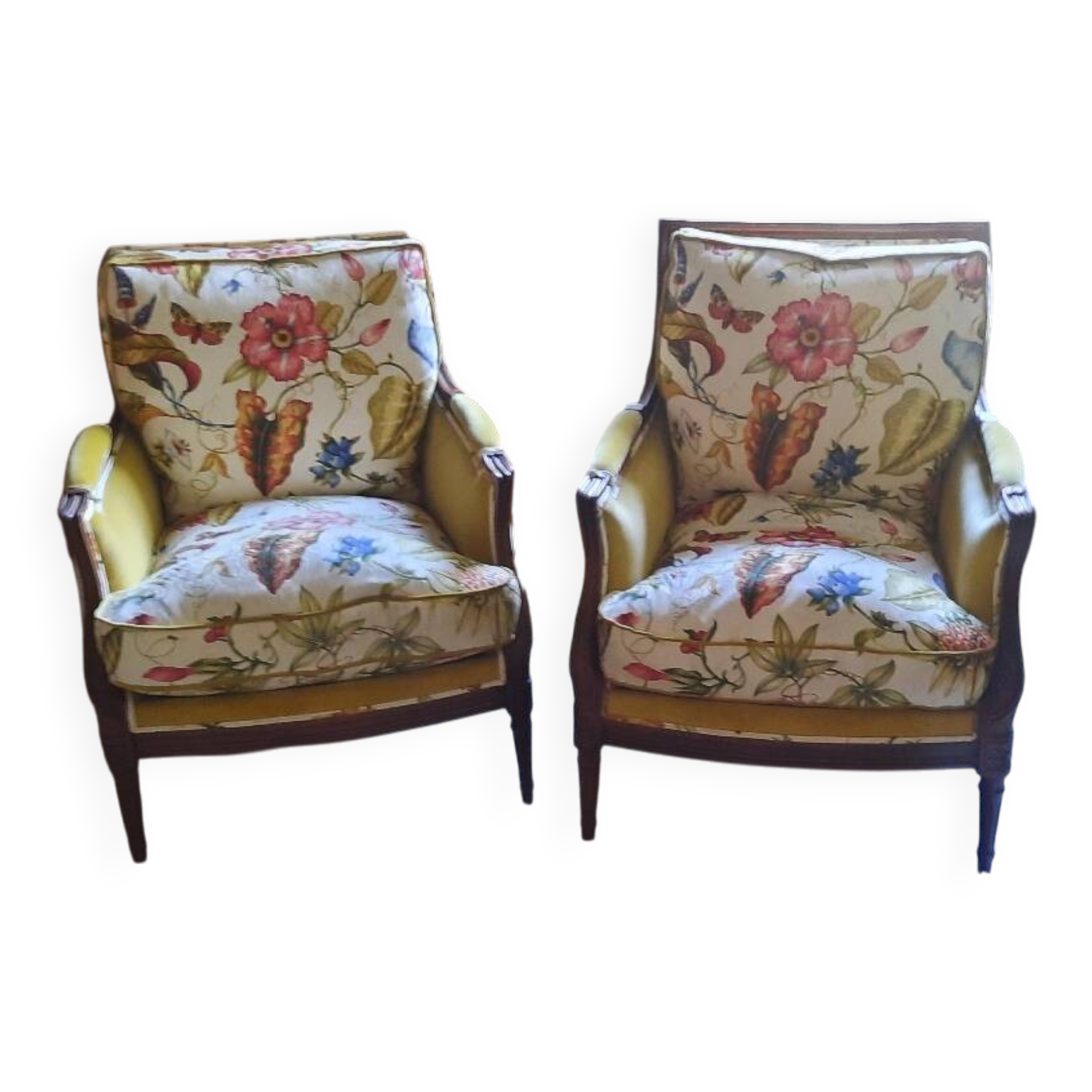 Pair of Louis XVI style bergère armchairs