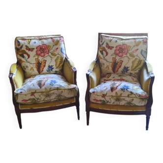 Pair of Louis XVI style bergère armchairs