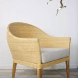 Pair of teak and rattan armchairs
