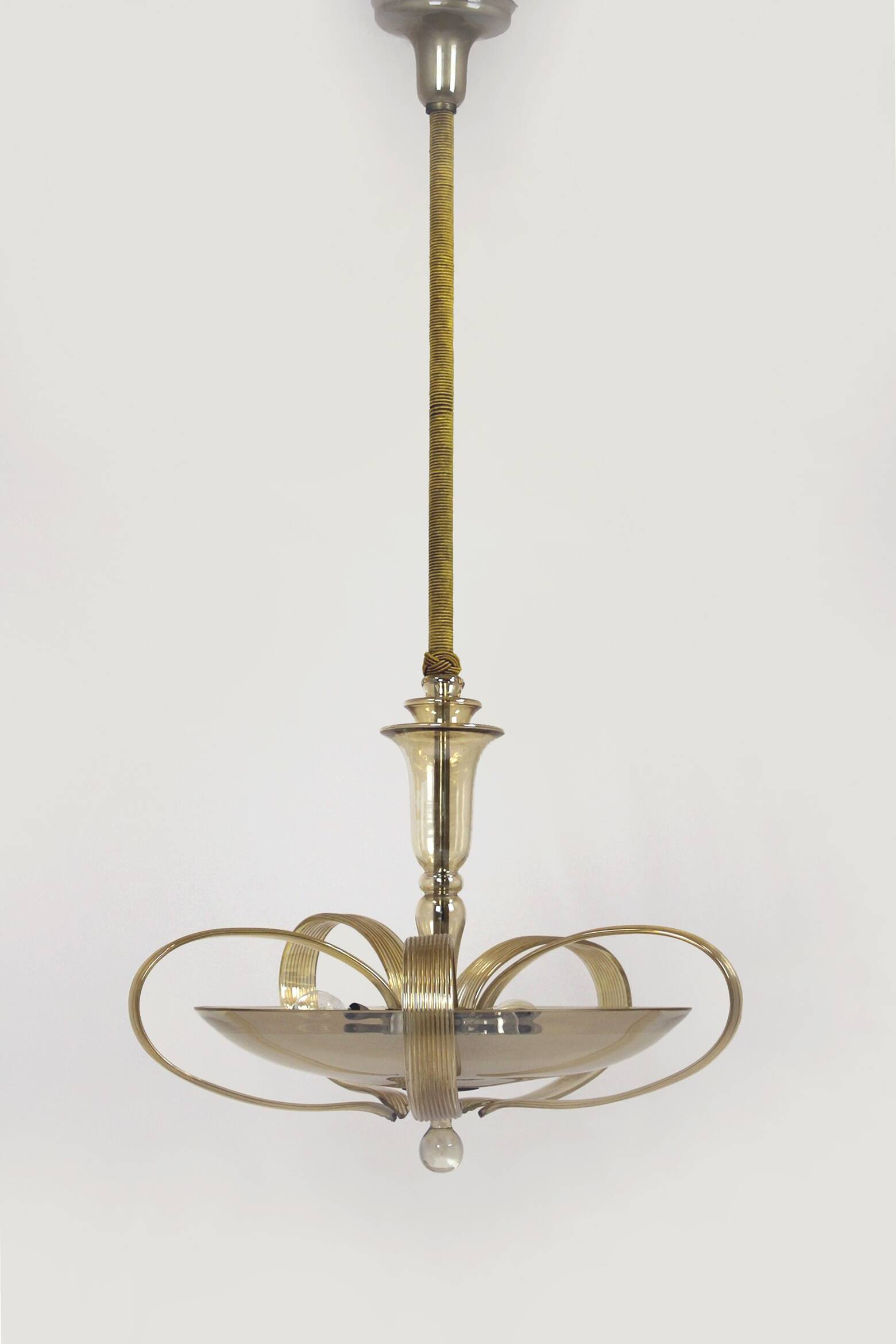 Tall art deco curved glass ceiling light from esc zukov, 1940s