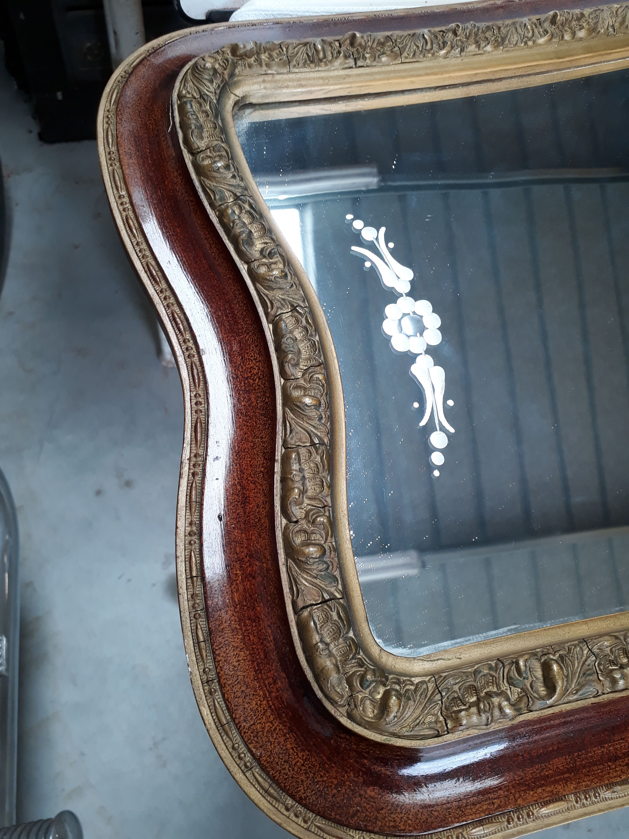 Miroir gravé vintage 1920 - 52x67cm