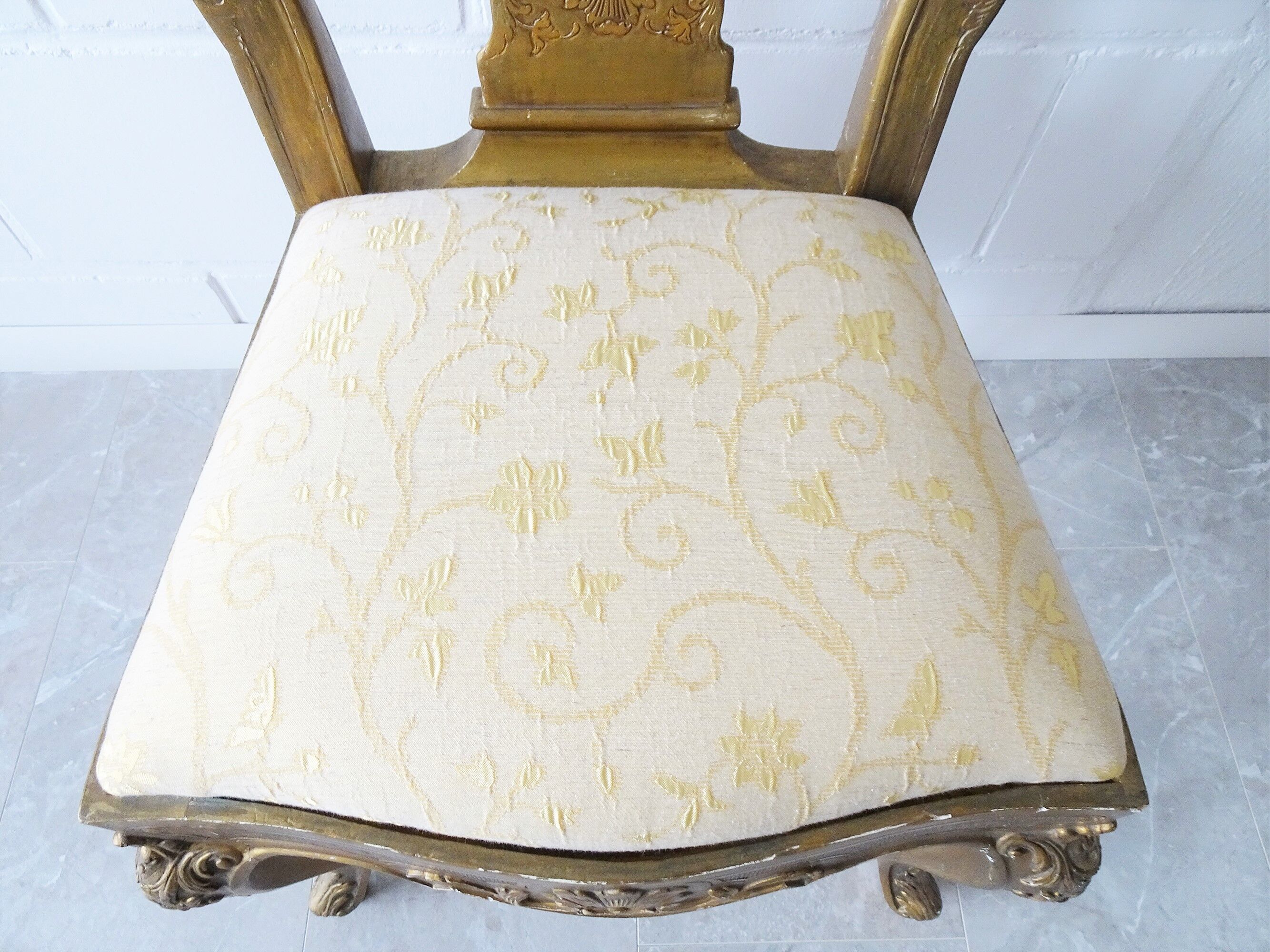 Golden baroque chair, gold-plated wooden chair louis xiv.