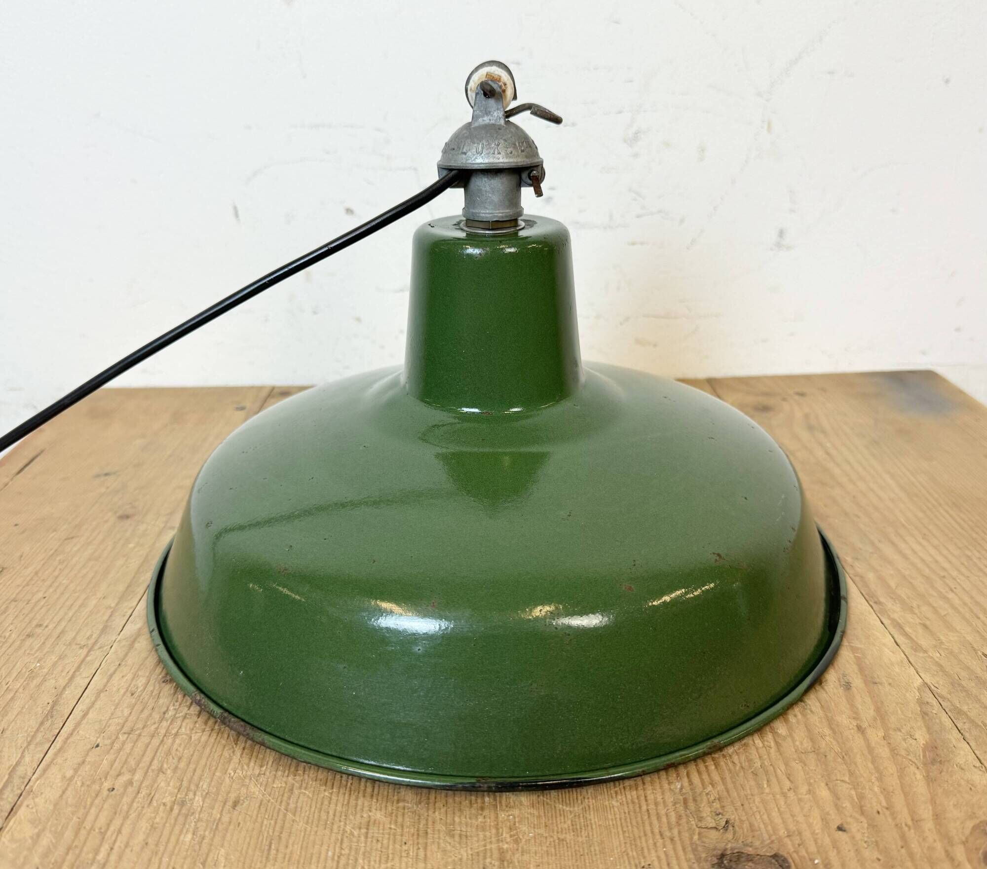 Industrial French Green Enamel Factory Lamp, 1960s