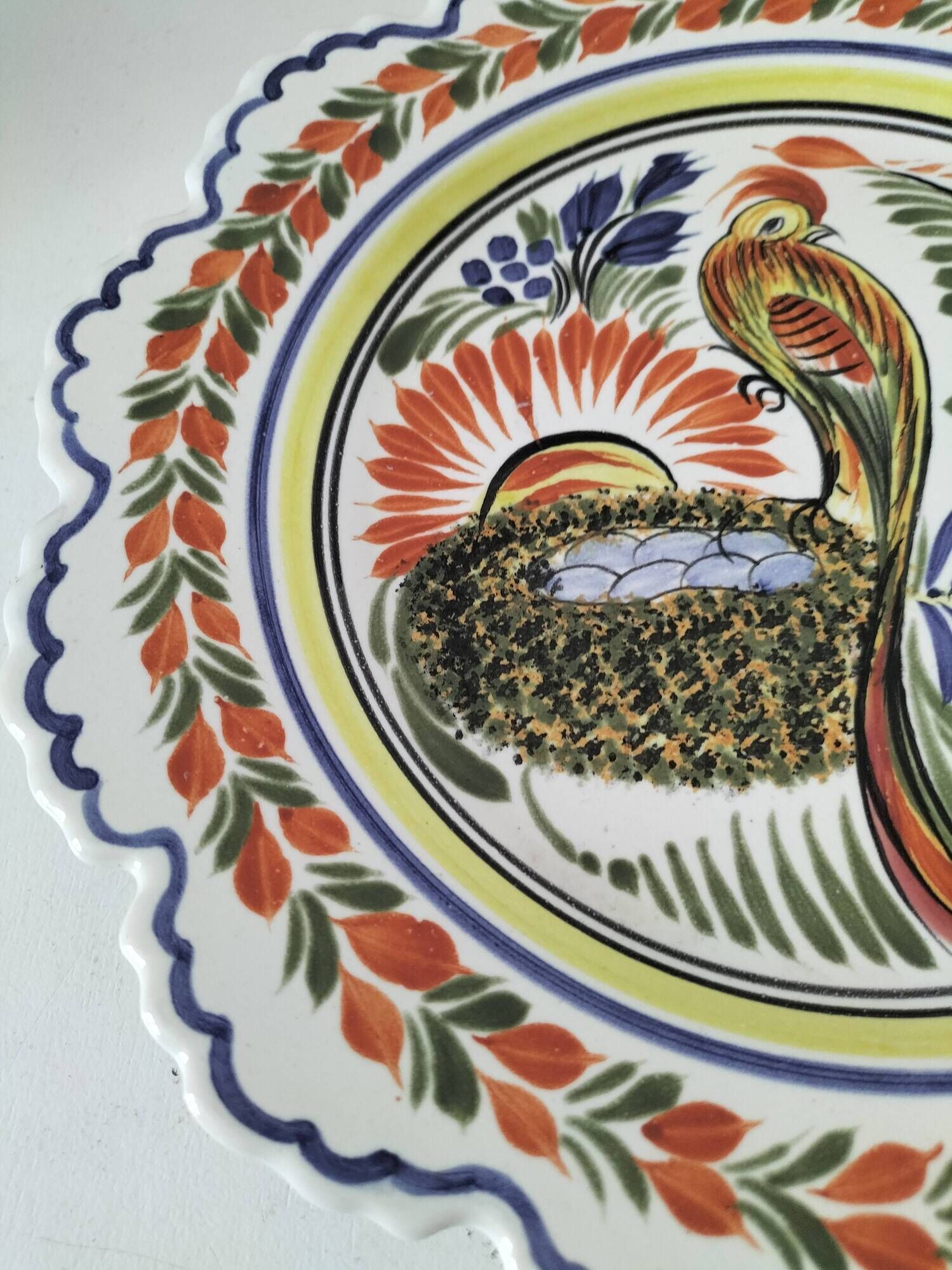 Henriot Quimper plate – pheasant motif – scalloped edge – F14 decoration