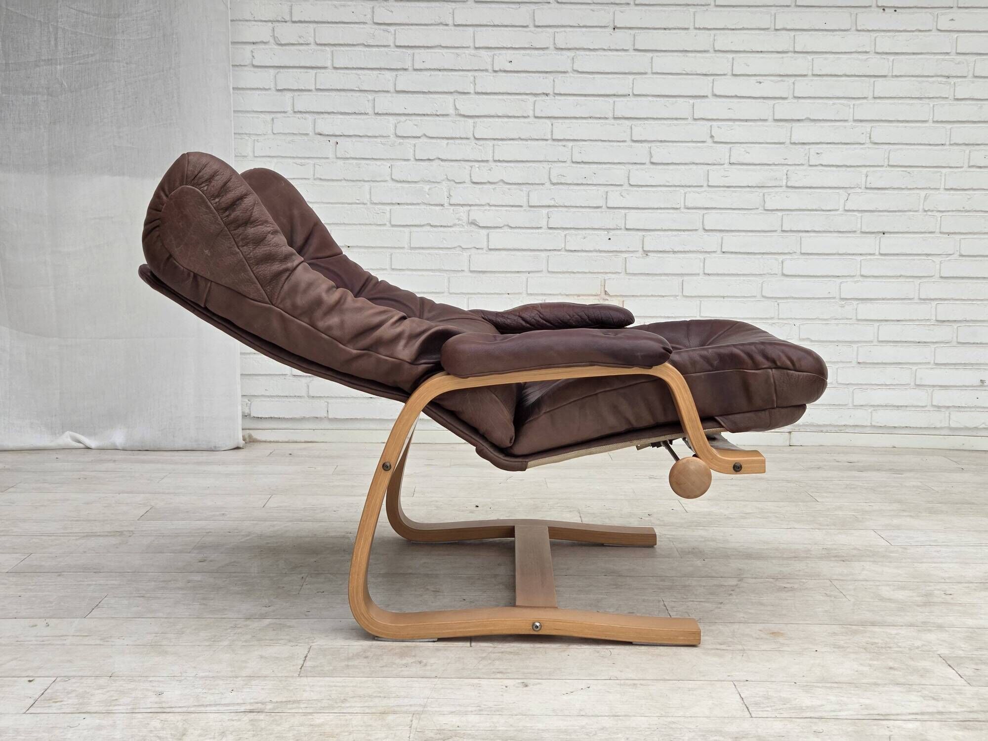 1970s, Scandinavian adjustable armchair, furniture leather, bentwood.