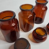Ensemble de trois pots à café vintage en verre ambrés