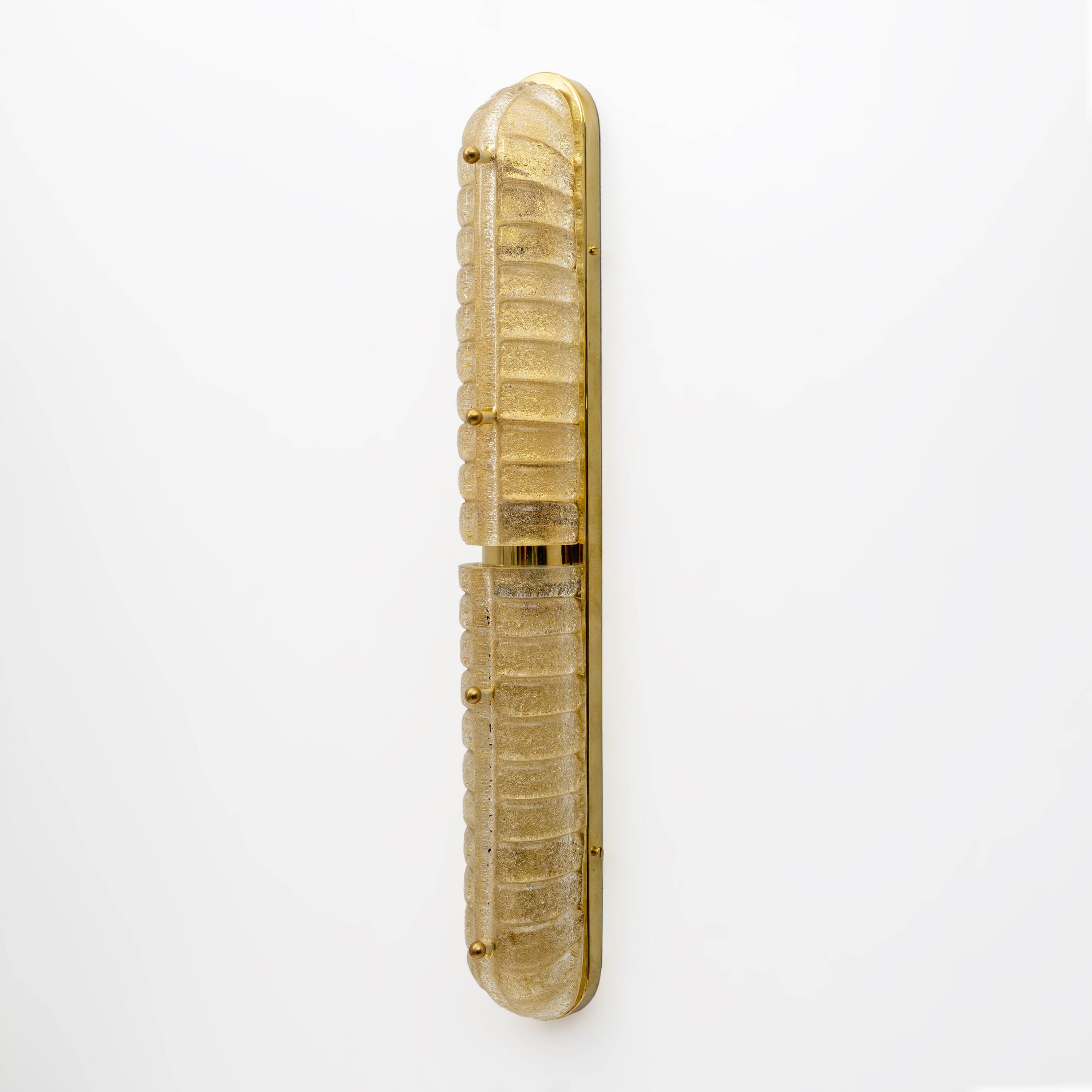 Pair of Art Deco Style Gold Murano Glass and Brass Sconces