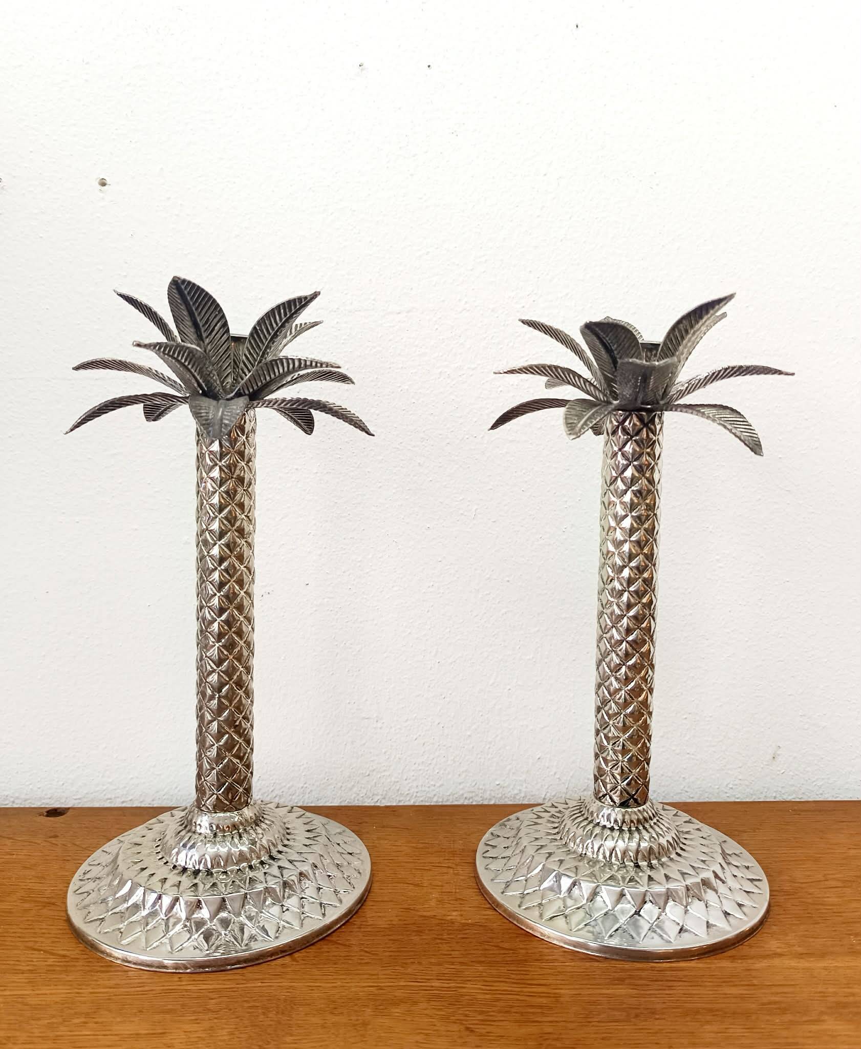 Vintage silver-plated palm candlesticks