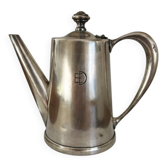 Antique Art Deco coffee pot in silvered white metal, circa 1930. Beautiful.